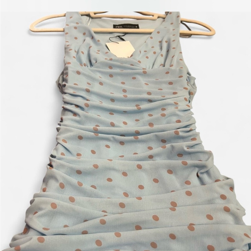 Zara Blue Polka Dot Midi Dress